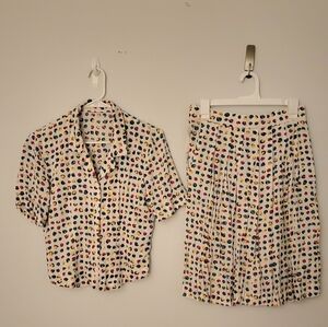 Vintage 80's Multicolor Polka Womens Set Blouse And Skirt